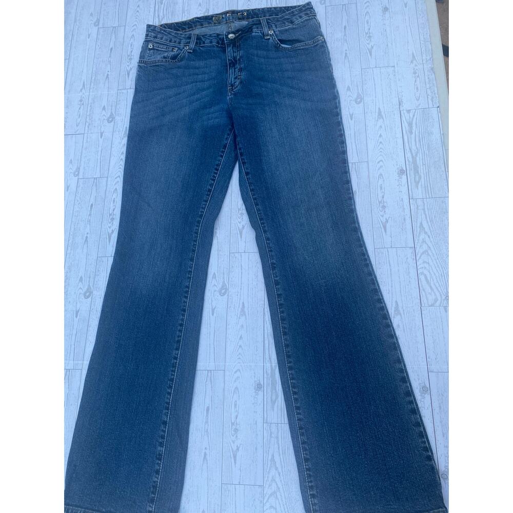 THREE Women’s Jeans Size 12 Bootcut Dark Wash Denim Blue Made in Madagascar